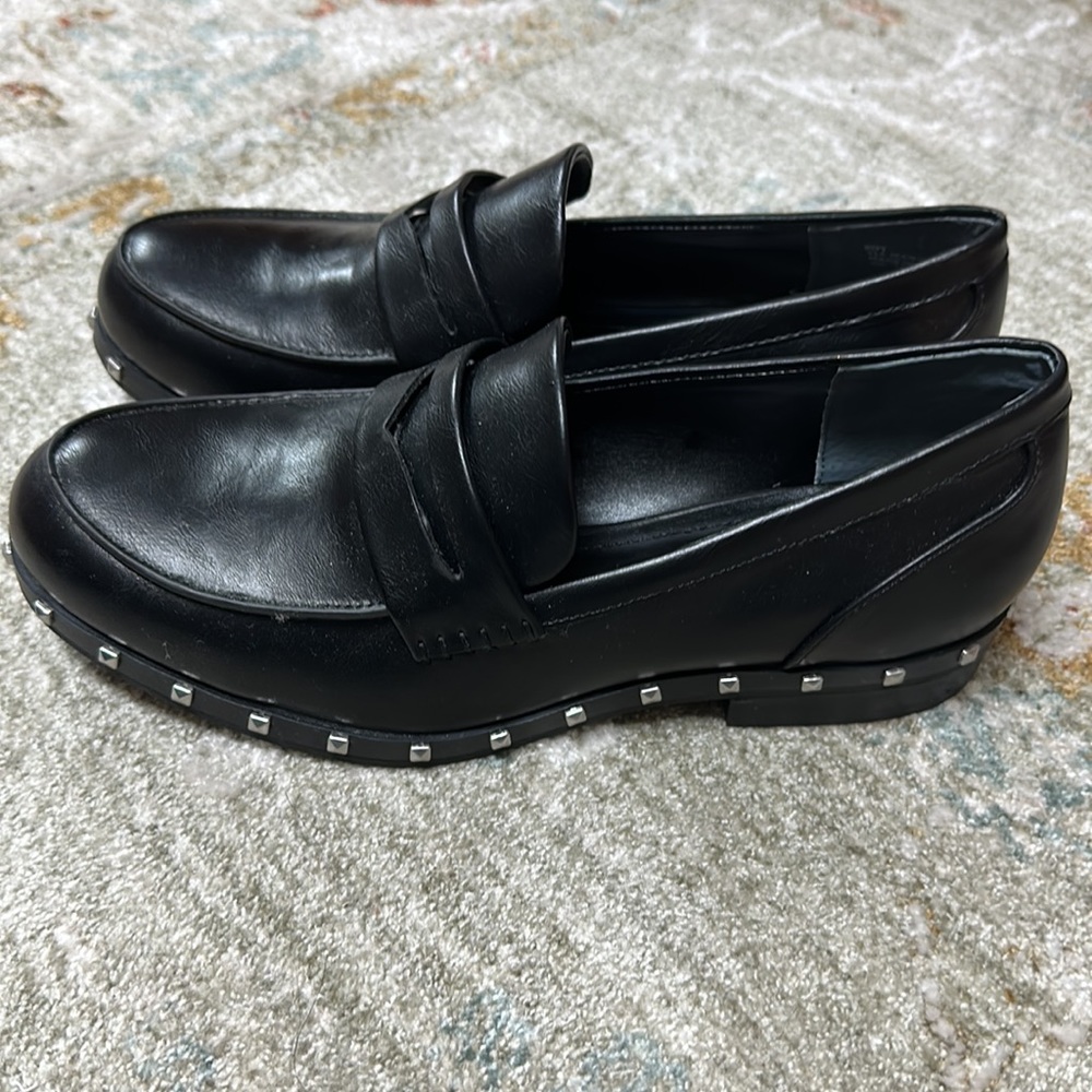 Charles David Black Leather Studded Penny Loafers